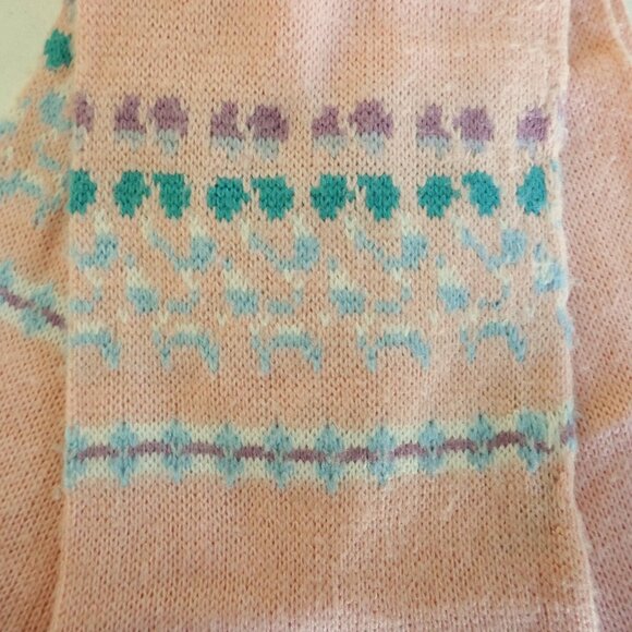 vintage 80s English Village peach pink winter scarf w/ multicolor knit pattern - Picture 4 of 5